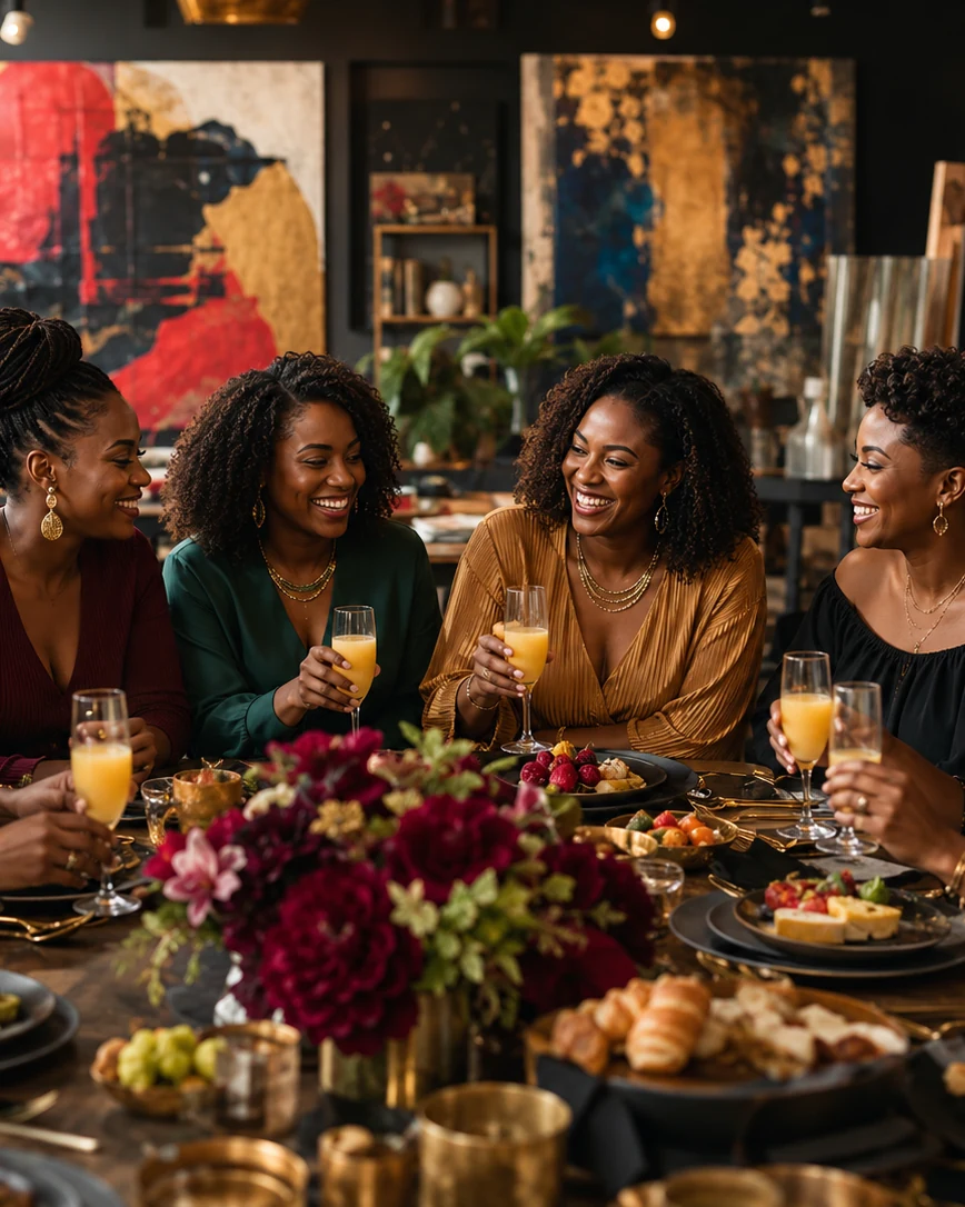 Women enjoying an elegant AFROMERA Studio Saturdays brunch at Keng Art Studio